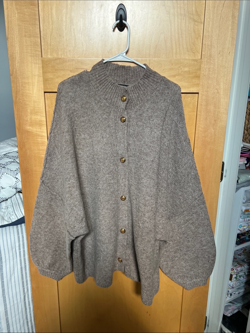 Women's Taupe Button-Up Knit Cardigan Sweater